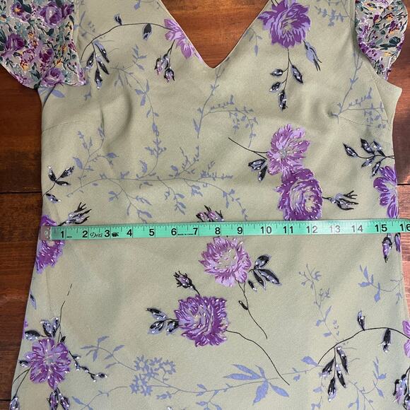 Vintage 90s y2k Eva Blue Green Purple Fairy Whimsy Floral Midi Dress Size Small - Picture 11 of 13